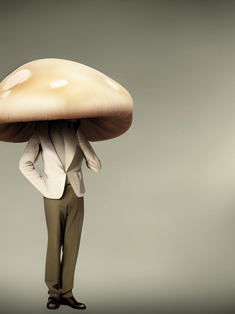 Surreal Mushroom Man Thinking Strange Weird Fungi Abstract