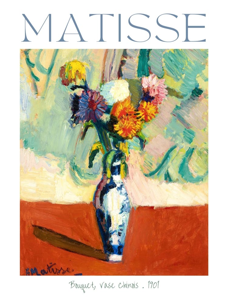 Henri Matisse Bouquet Vase Chinois 1901 in HD Poster Prints for Feature Wall Decor - Flowers in a Chinese Vase - Perfect Remastered