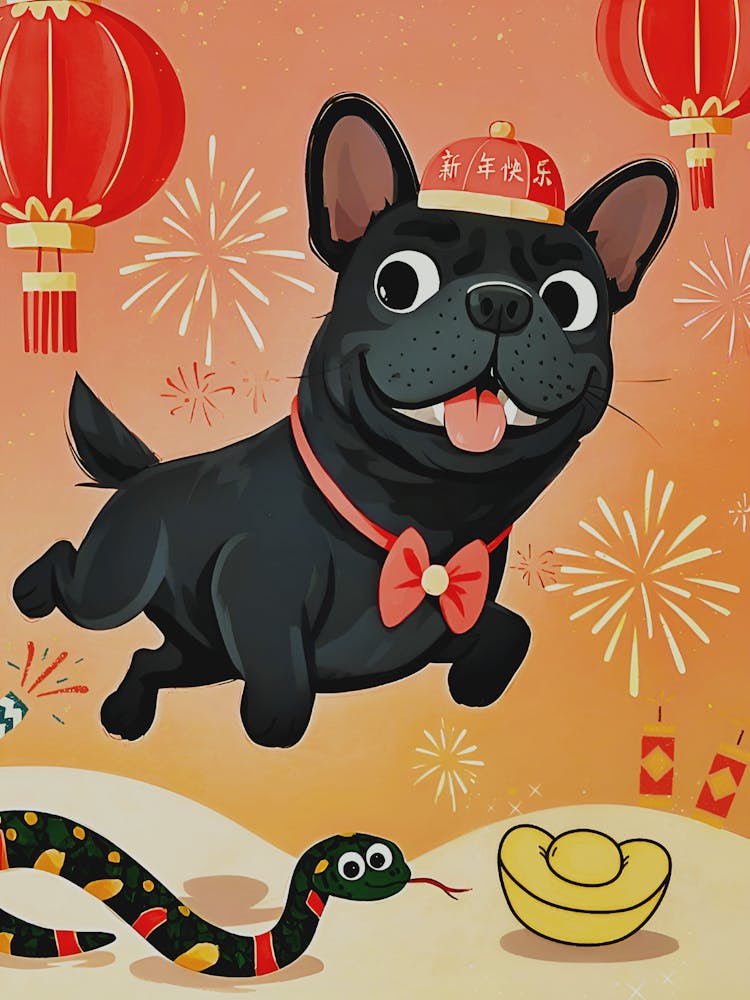 Französische Bulldoggenwelpe Sagt 'Frohes Neues Jahr' auf Mandarin