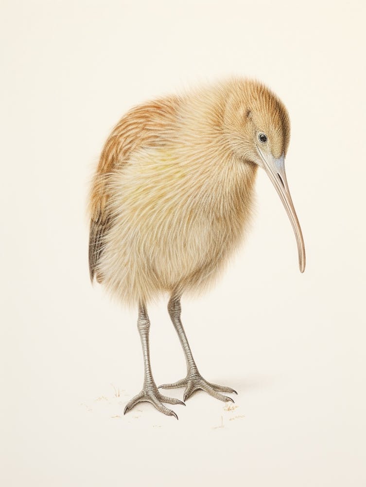 Vintage Bird Drawing Kiwi