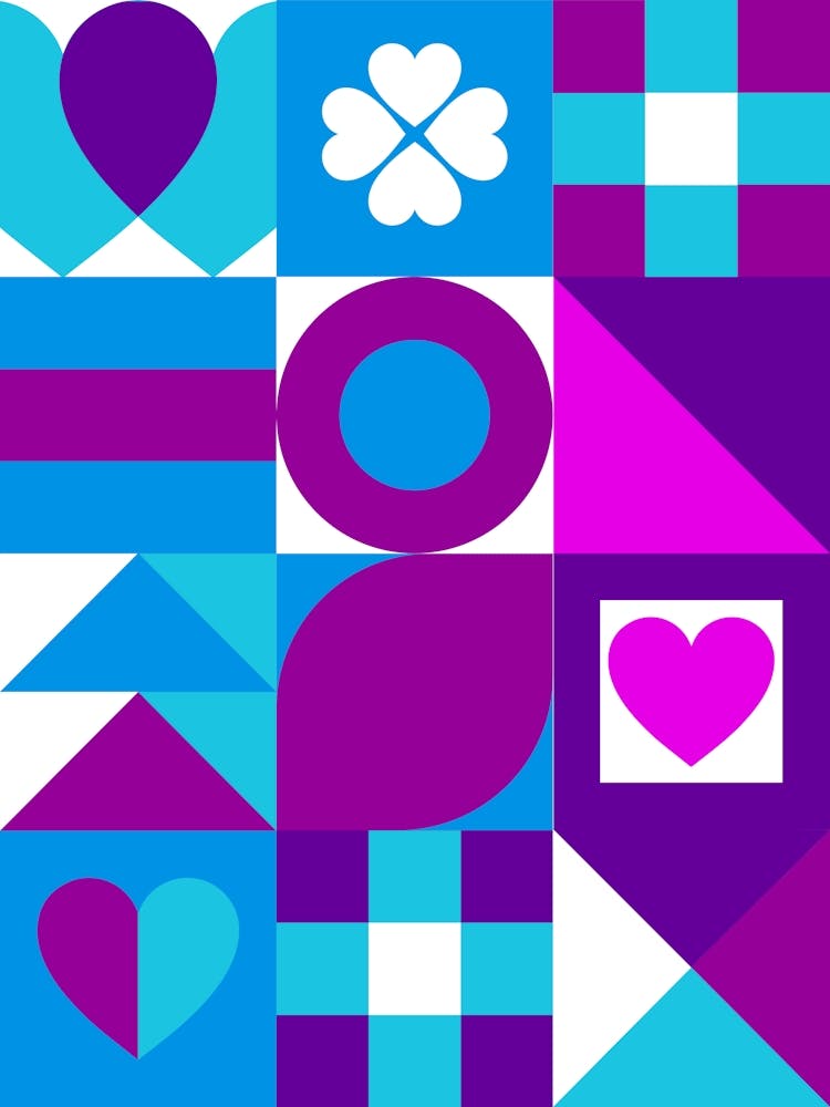 St. Valentines Day geometric neon synthwave pattern - abstract poster