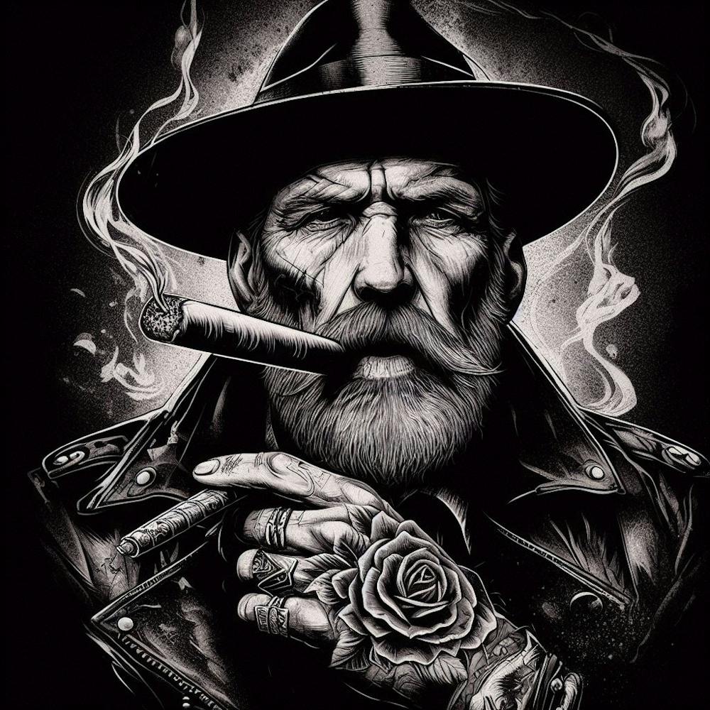 Man In Hat Smoking A Cigar