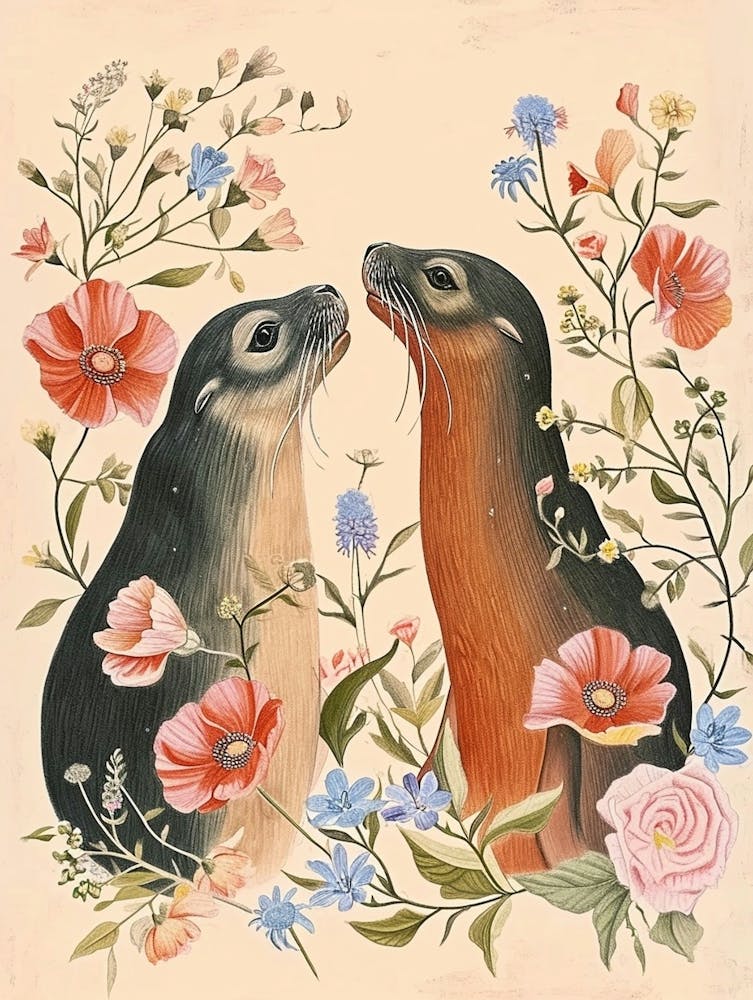 Folksy Floral Animal Drawing Seal 5