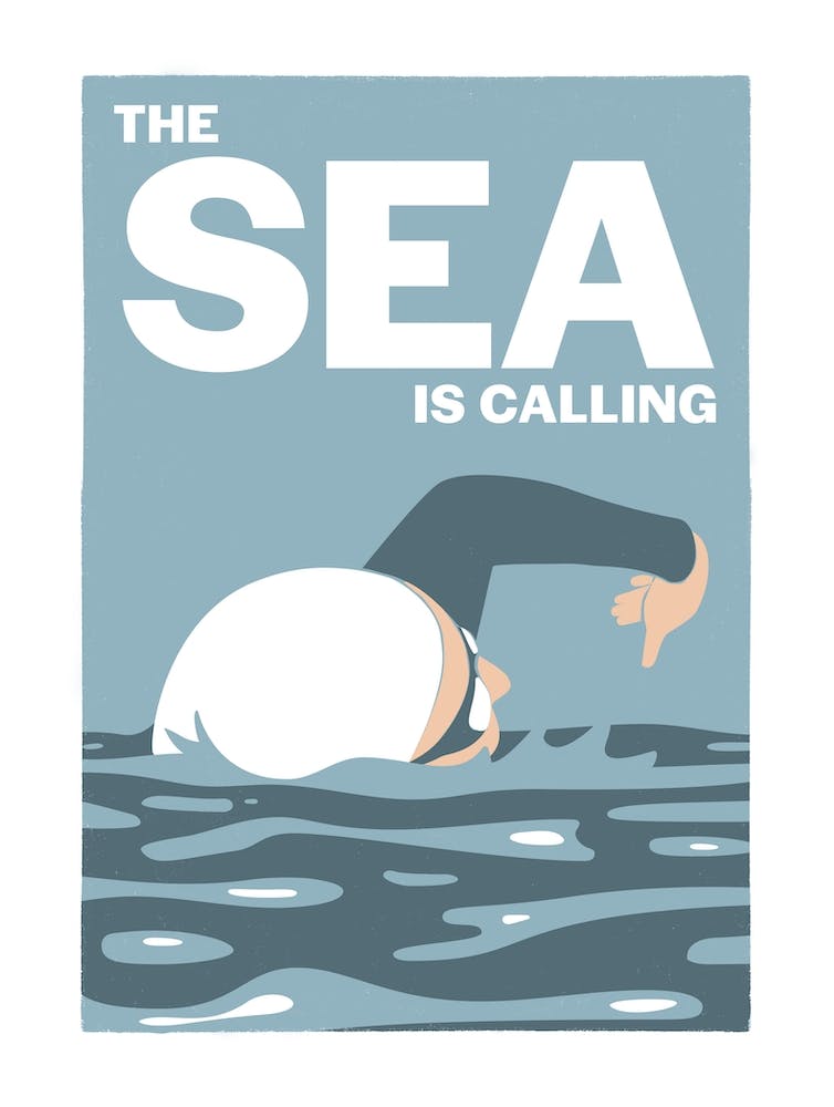 The sea is calling – vintage art deco style swimming art print