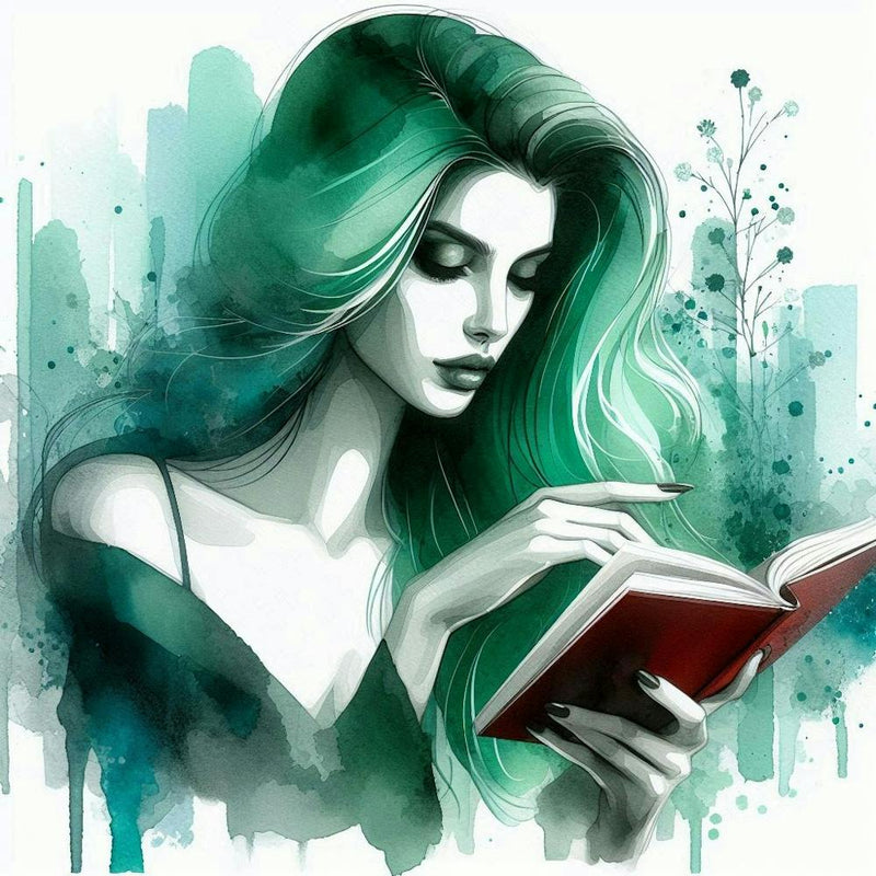 Green Haired Girl Reading Book