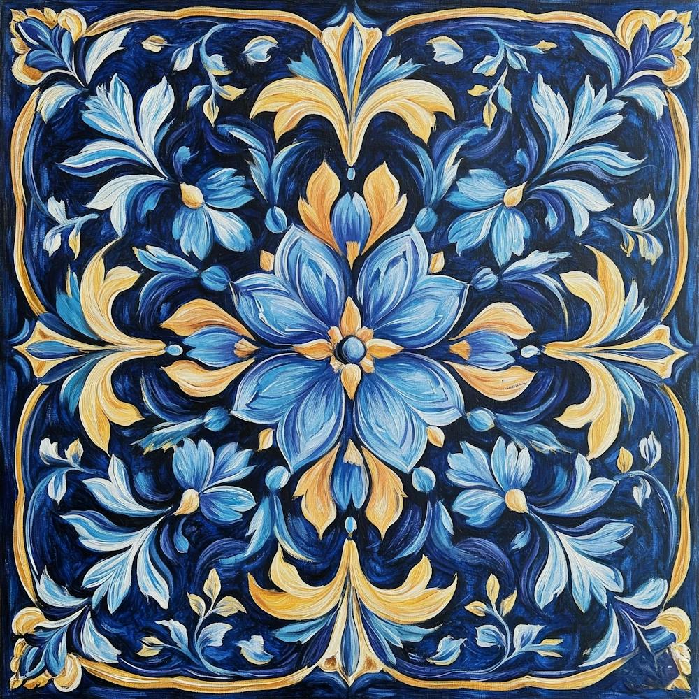 Blue And Yellow Floral Painting Art