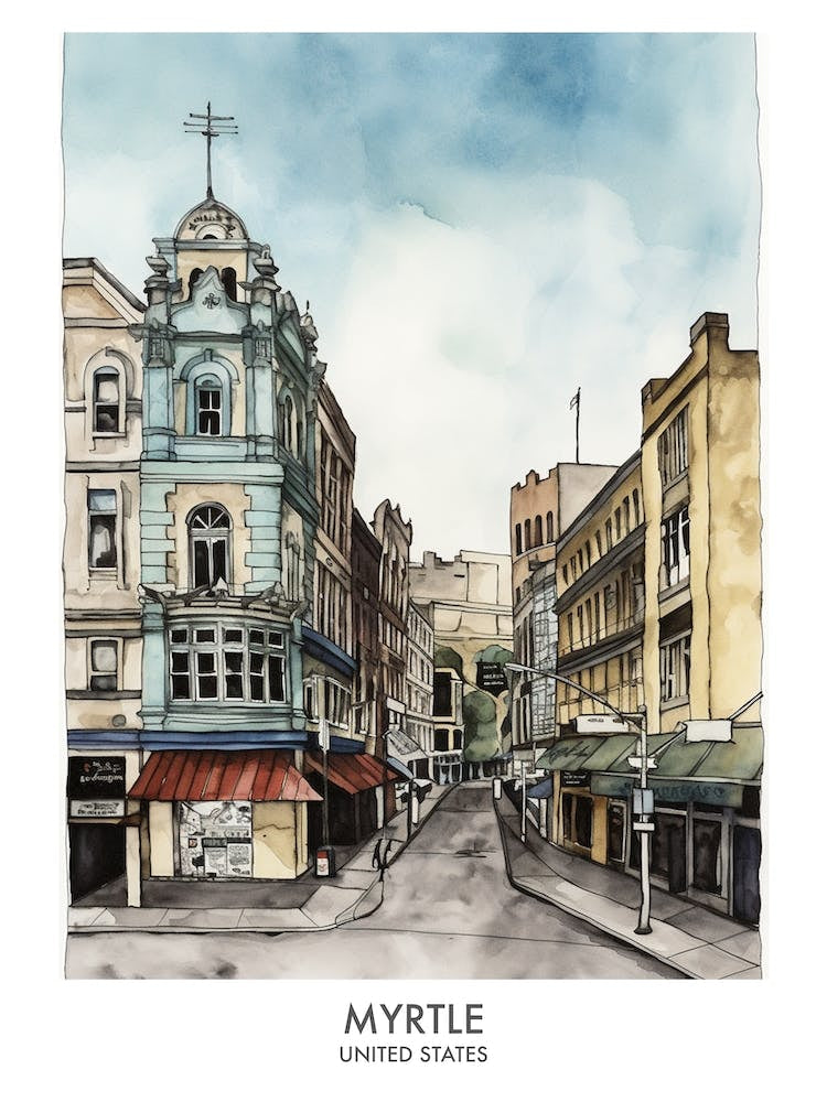 Myrtle 1 Watercolour Travel Poster