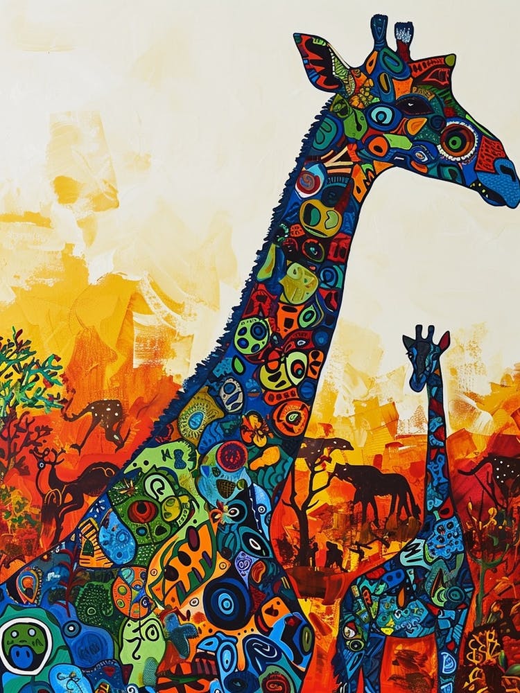 Geometric Colourful Giraffe & Calf 3
