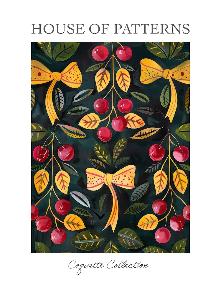 Cherries And Yellow Bows 2 Pattern Poster