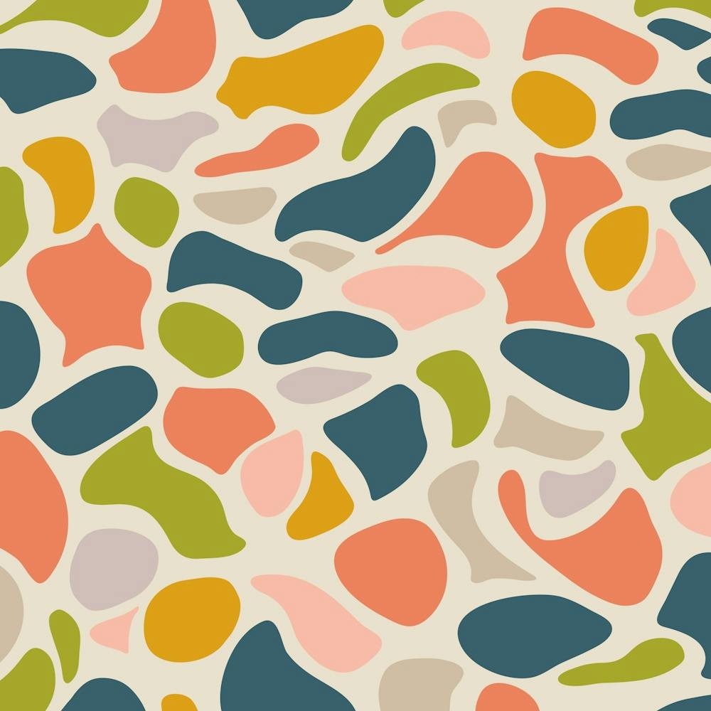 TIDAL POOLS Retro Abstract Shapes in Vintage Colors Blush Orange Indigo Yellow Green