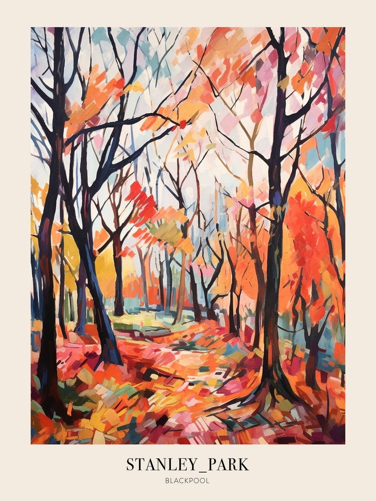Autumn City Park Painting Stanley Park Blackpool United Kingdom 1 Poster