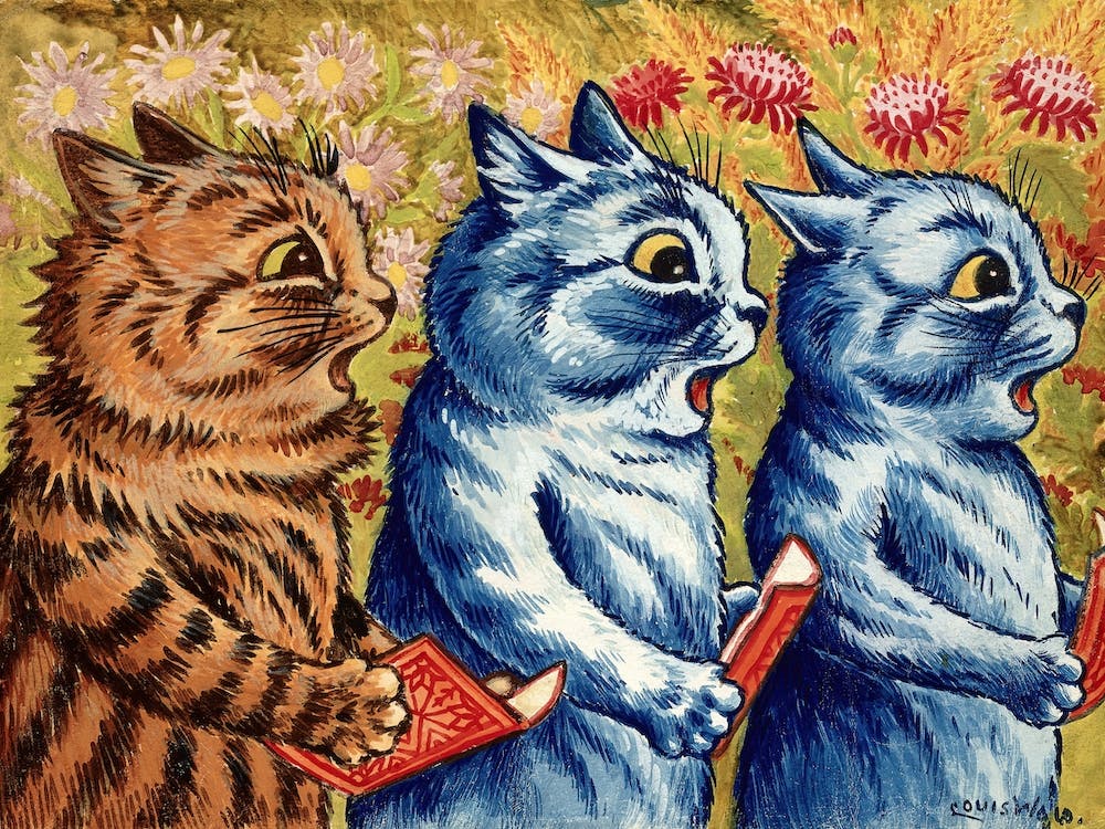 Three Cats Singing Gouach, Louis Wain