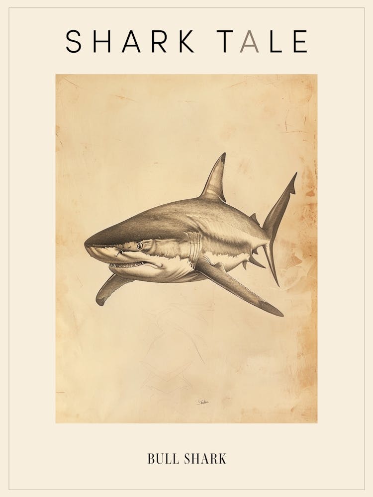Vintage Bull Shark Pencil Illustration 1 Poster