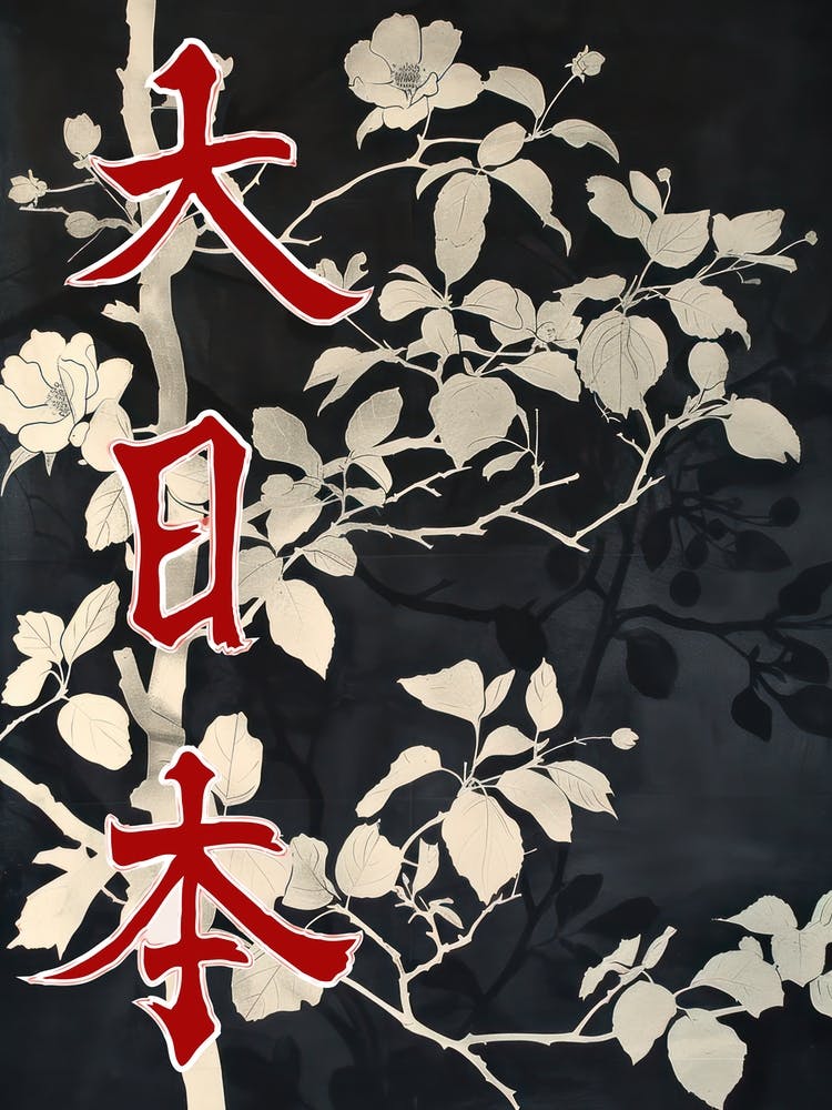 Großes Japan Poster Monochrom Blumen 9