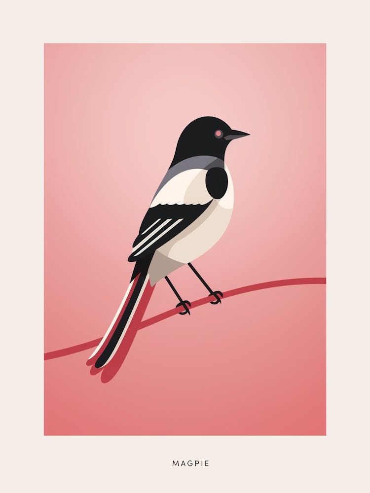 Minimalist Magpie 2 Bird Poster