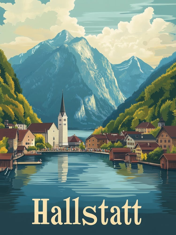 Aihrgdesign A Vintage Travel Poster Of Hallstatt Featuring Th B7f8379a 7f45 4127 8ede 782a04eaf8b5 1