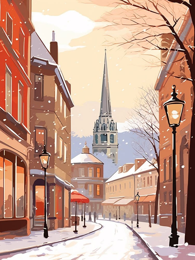 Vintage Winter Travel Illustration Bath United Kingdom 4