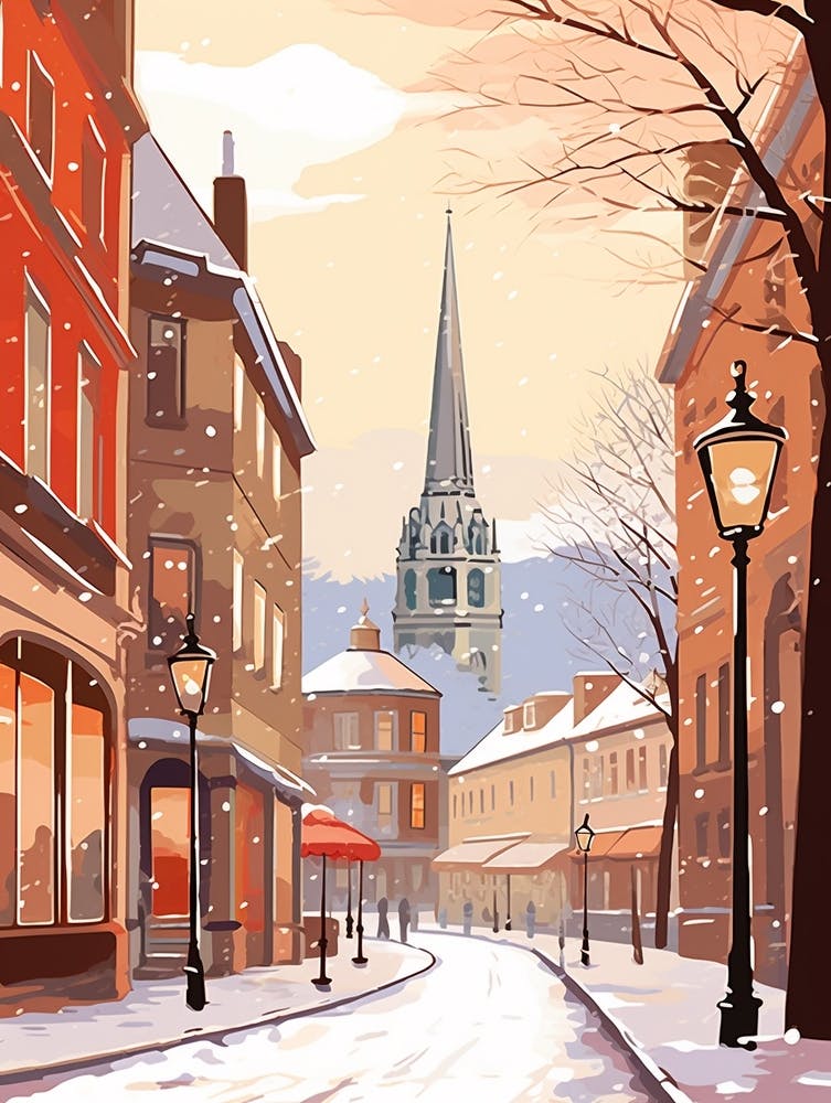 Vintage Winter Travel Illustration Bath United Kingdom 4