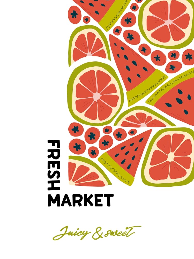 Fresh Market Watermelon Poster, Fruit Basket Wall Art, Exotic Tropical Fruit Decor, Farmers Market Print, Housewarming Gift