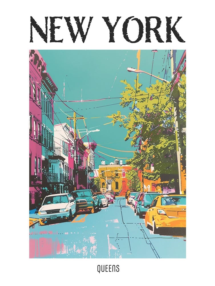 Queens New York Colourful Silkscreen Illustration 4 Poster