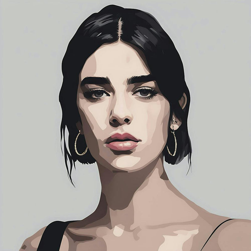 Short black hair and thick brows