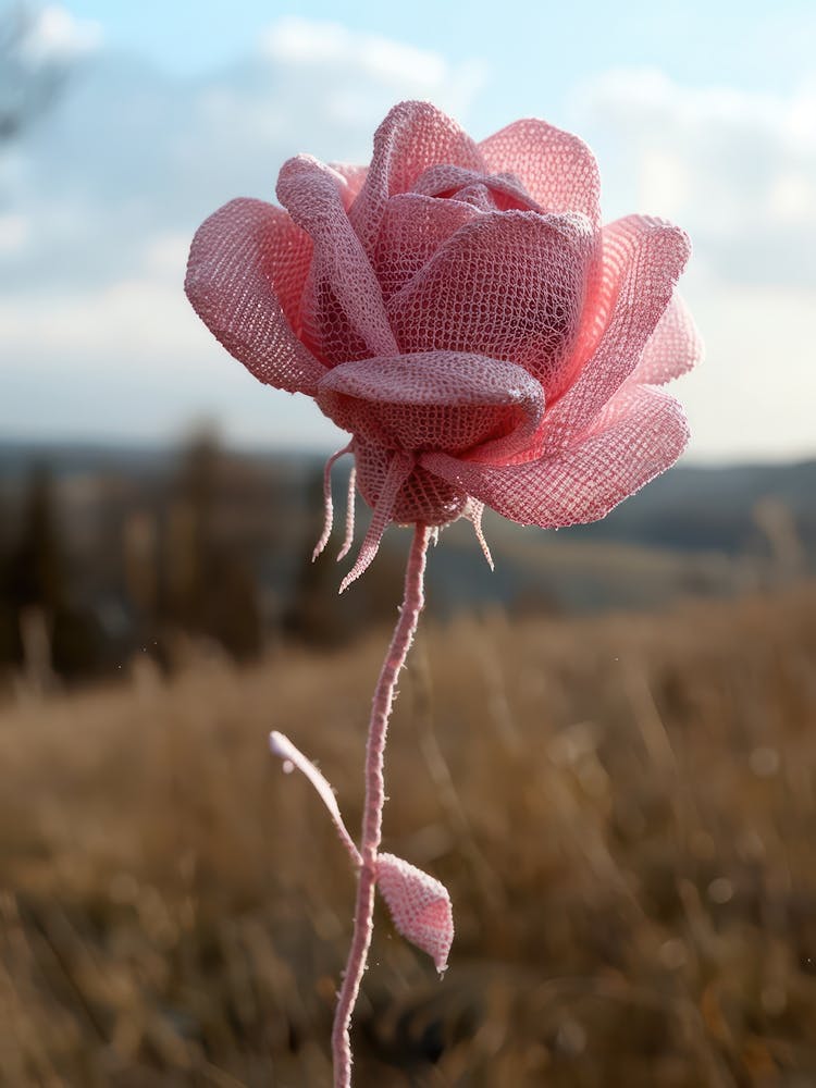 Pink Rose Knitted In Crochet 7
