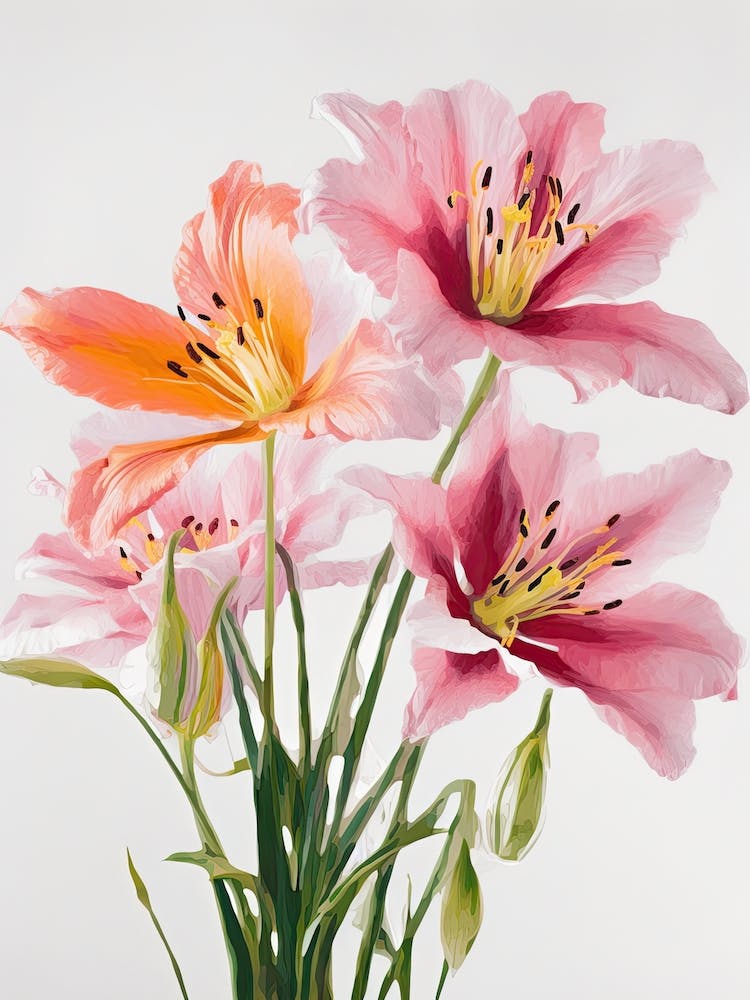 Lilies Flowers Acrylic Painting In Pastel Colours 6