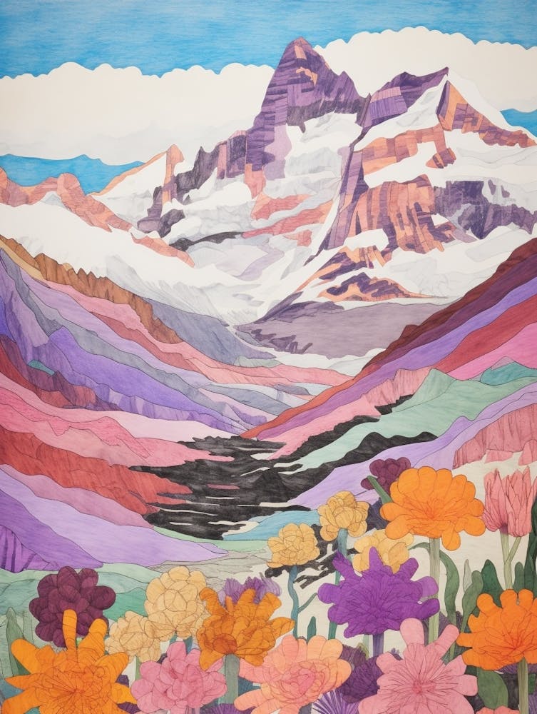 Vinson Massif Antarctica 3 Colourful Mountain Illustration