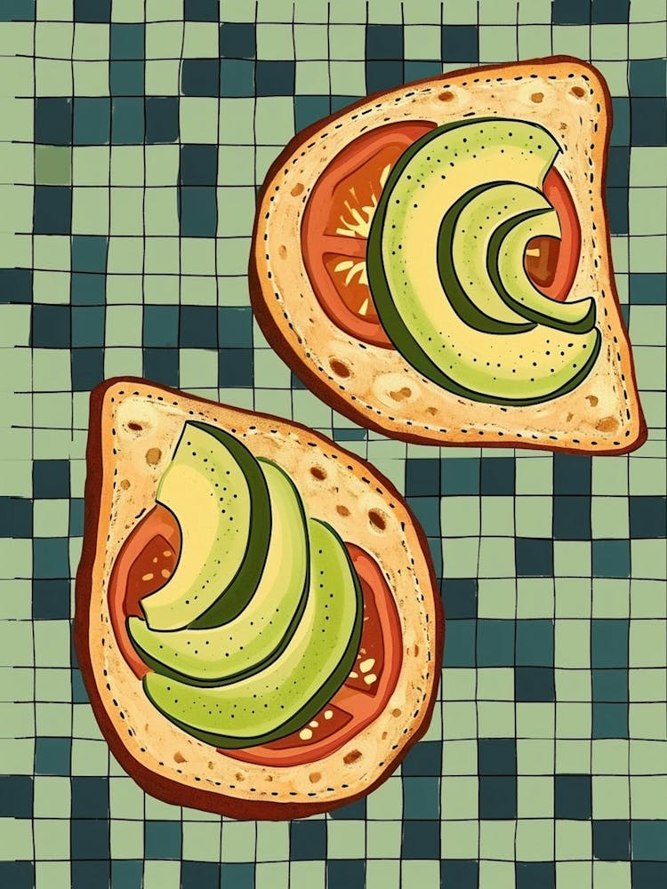 Avocado & Tomato On Toast On A Tiled Background