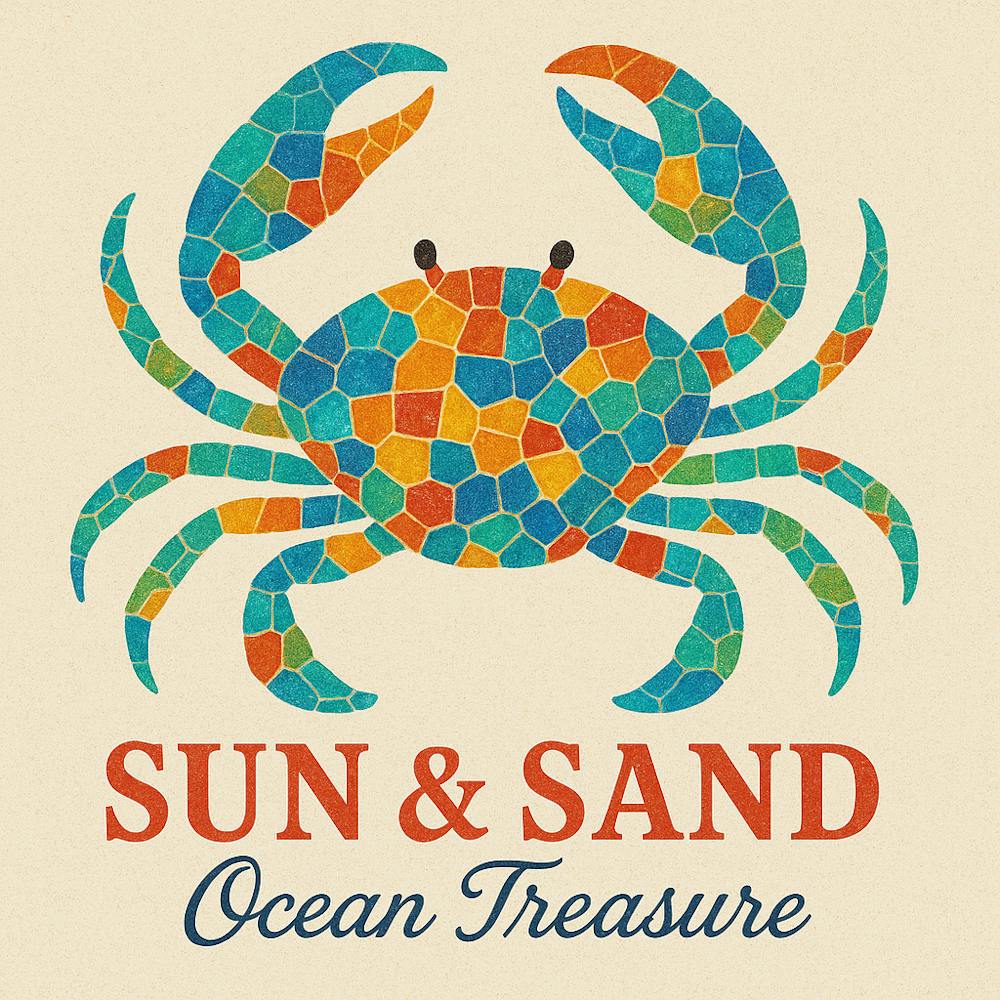 Sun And Sand Ocean Treasure, beach art, Summer Art, Crab mosaic art