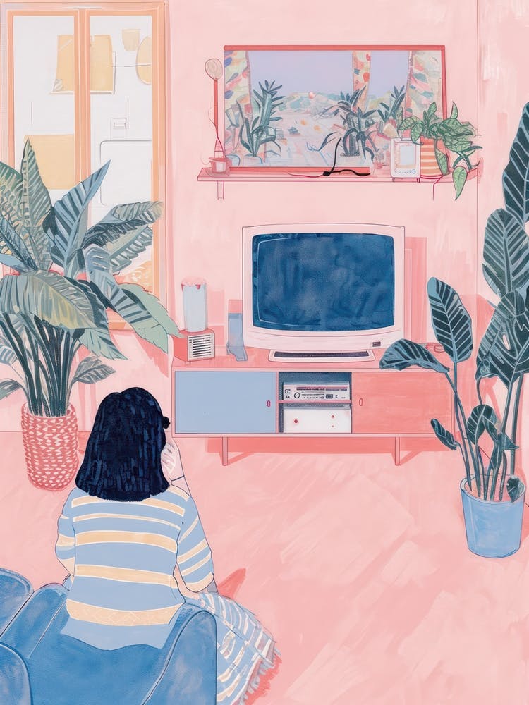 Girl Watching Tv Lo Fi Kawaii Illustration 1