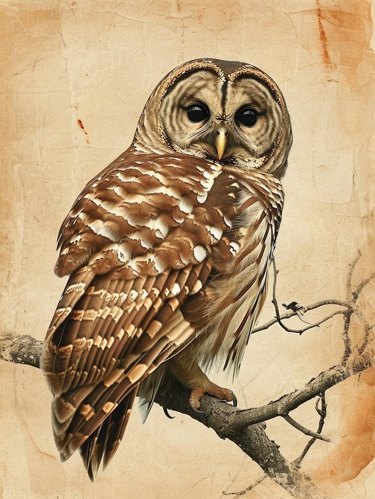 Barred Owl Vintage Illustration 2