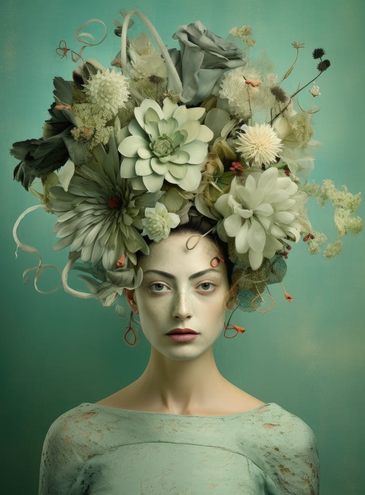 Portrait Of A Woman With Flowers On Her Head