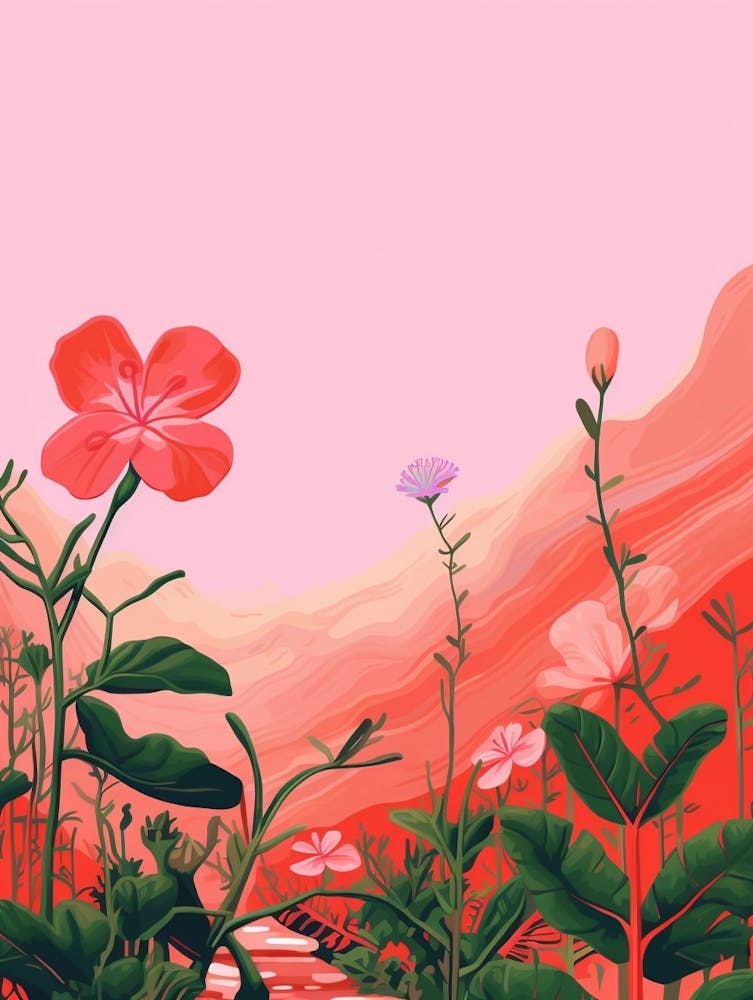 Boho Wildflower Painting Wild Pink Silene 4