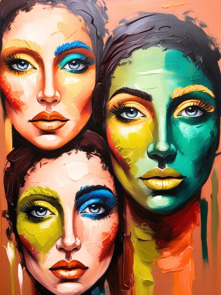 Three Women With Colorful Faces