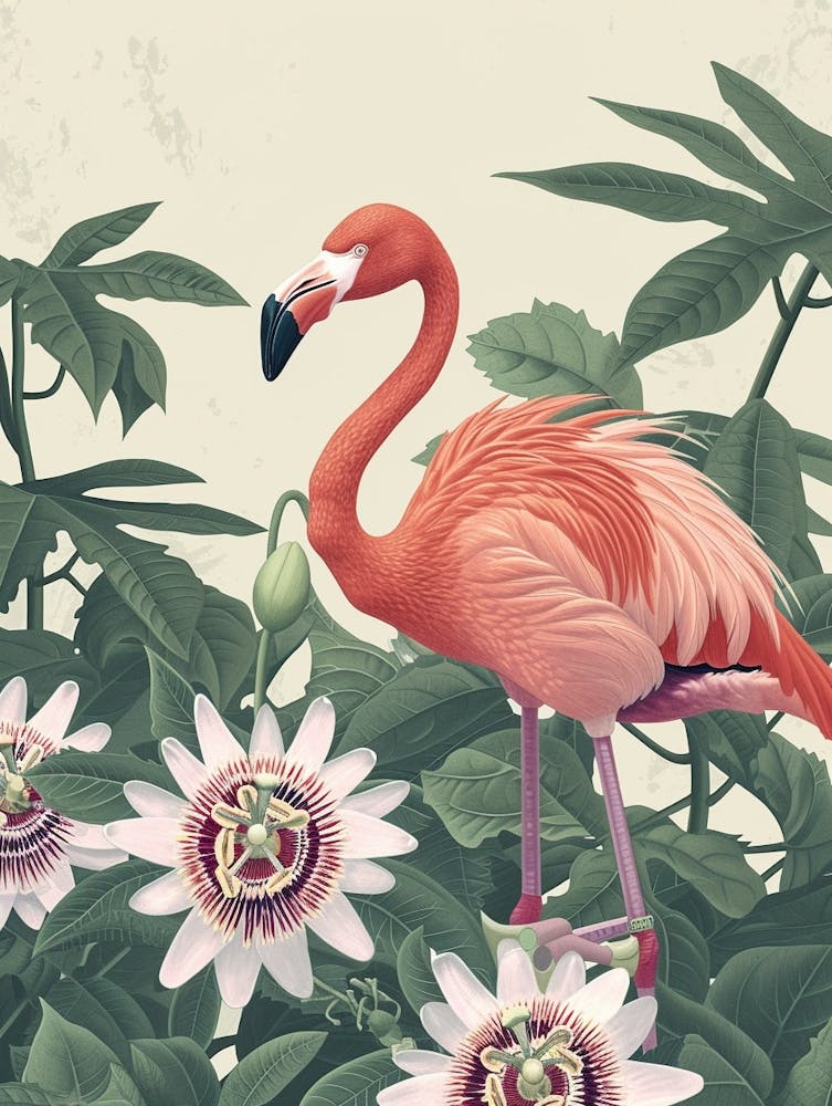 Jamess Flamingo Und Passionsblumen Minimalistische Illustration 2
