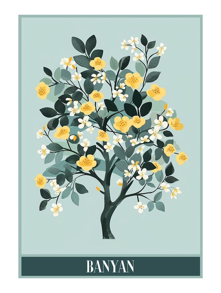 Banyan Tree Flat Illustration 1 Poster