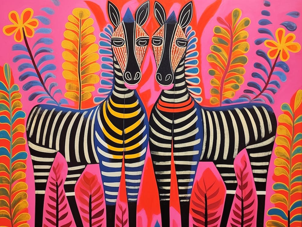Zebra 1 Folk Style Animal Illustration