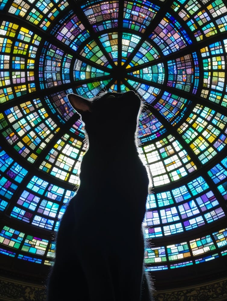 Cat In Front Of Stained Glass Window 3