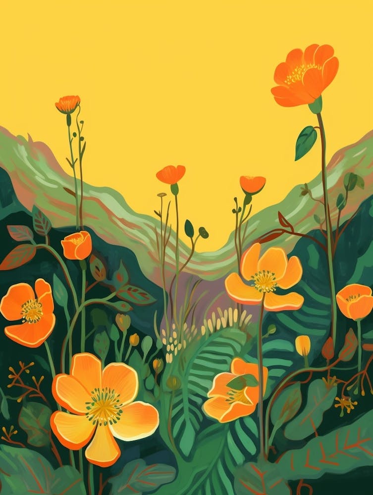 Boho Wildflower Painting Marsh Marigold 2