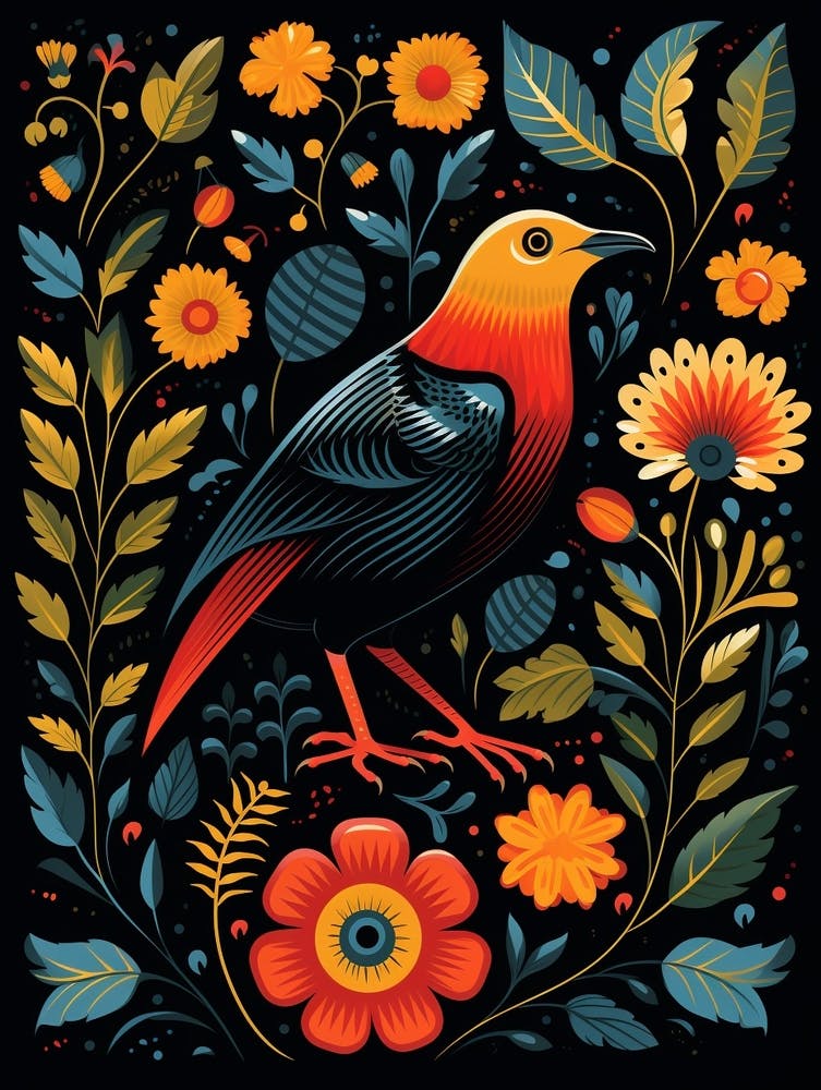 Folk Bird Illustration Crow 1