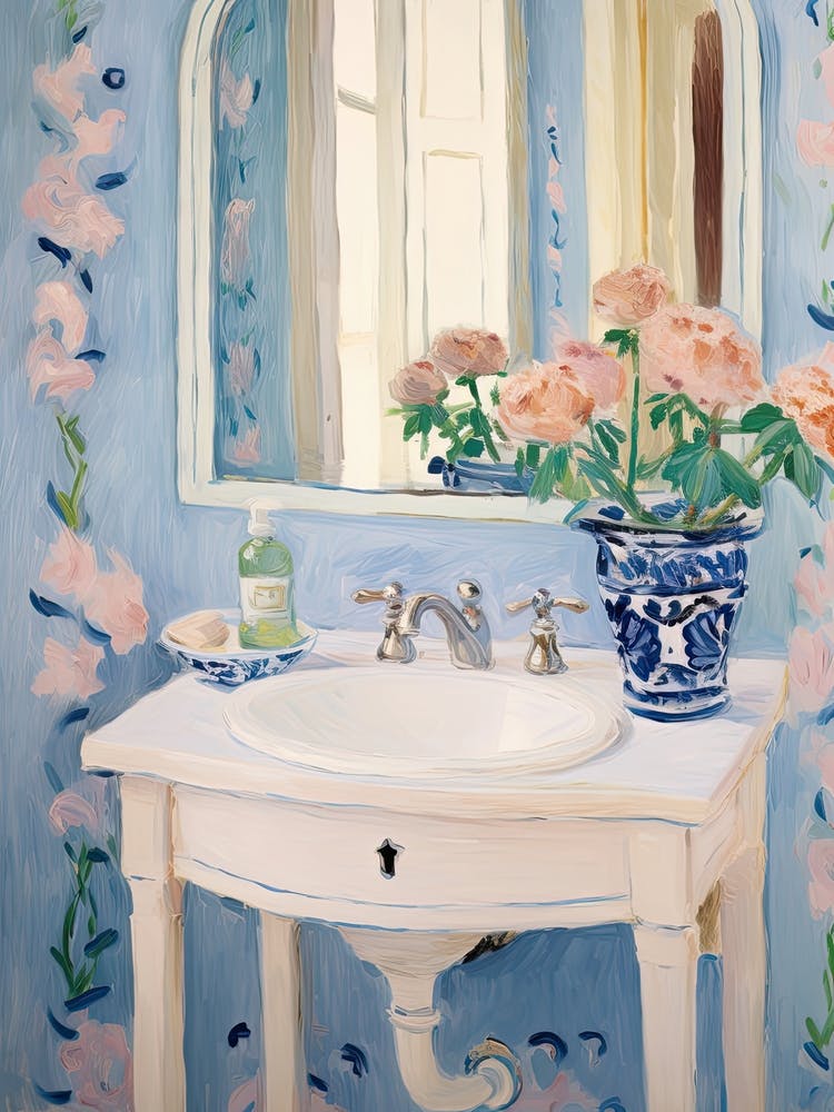 Bathroom Vanity Painting With A Forget Me Not Bouquet 3