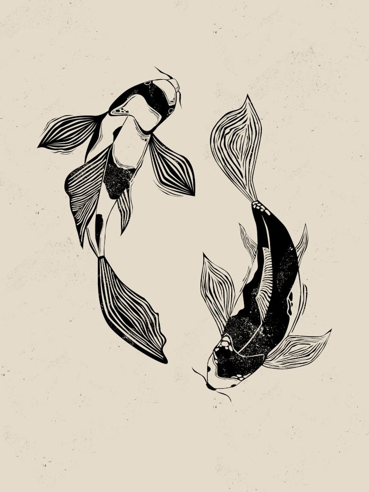 Koi Fish Linocut Stile