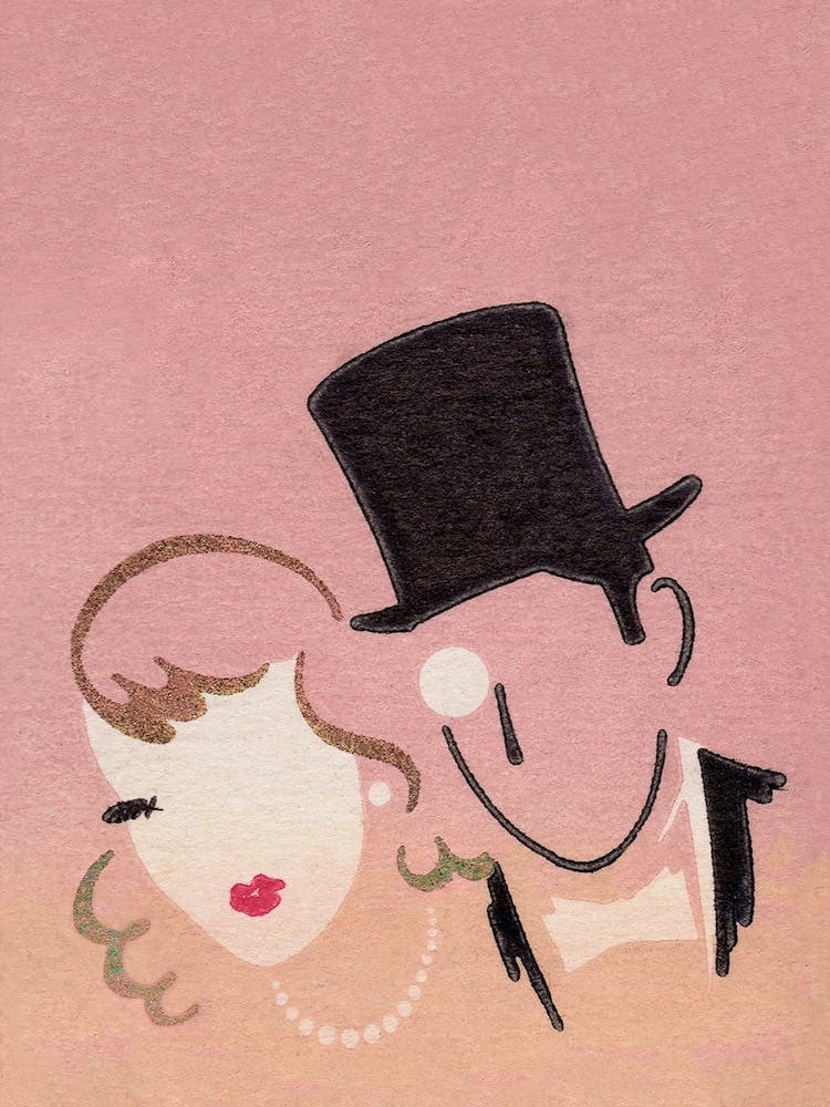 Man And A Woman, Vintage Matchbox Label Art, Pink Wall Art