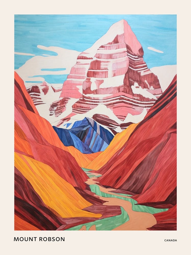 Mount Robson Canada 2 Colourful Mountain Illustration Poster