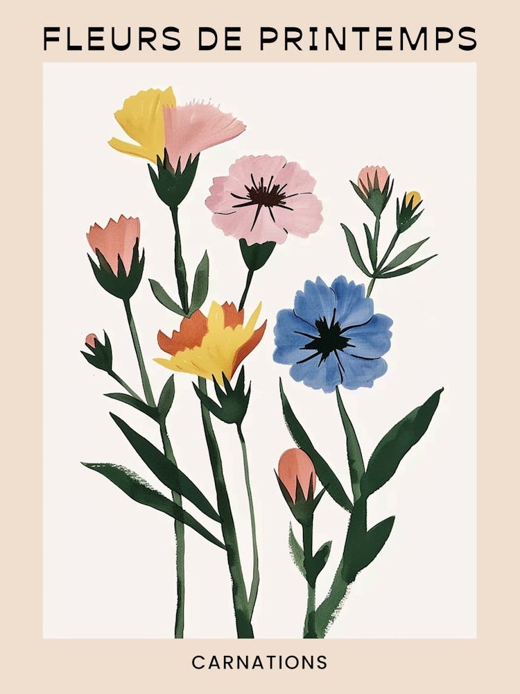 Spring Floral French Poster  Carnations 3