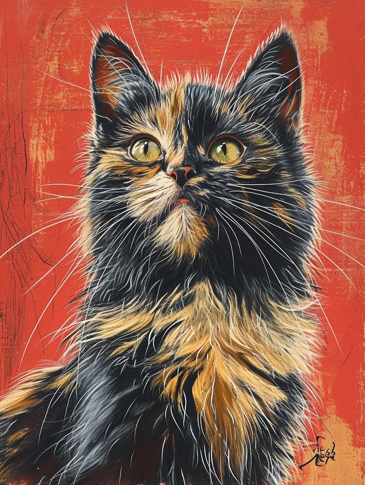 Turkish Angora Cat Relief Illustration 1