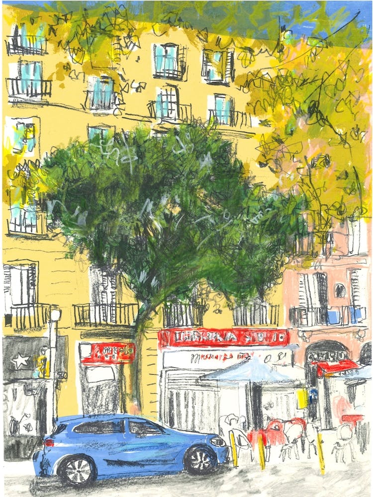 Blue Car In Eixample