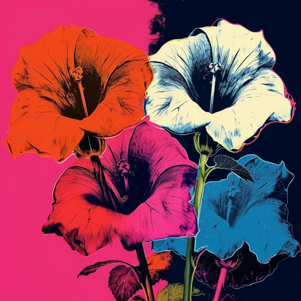 Andy Warhol Style Pop Art Flowers Moonflower 3 Square