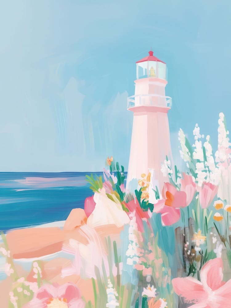 Pink Lighthouse Painting